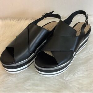 Formentini Black Leather Wedge Sandals Sz-10
